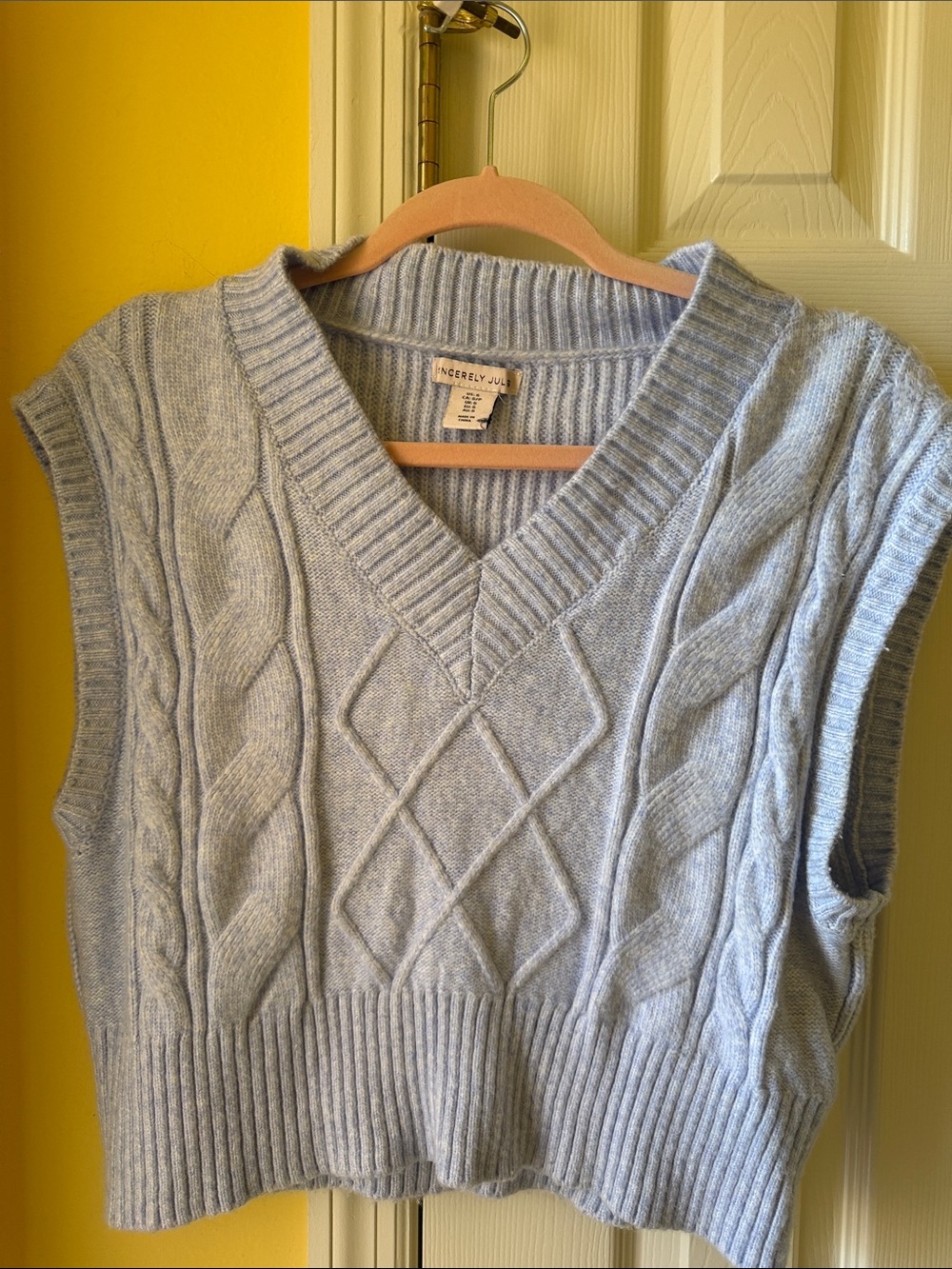 Sincerly Jules Pale Blue Cable Knit V-Neck Sweater Vest